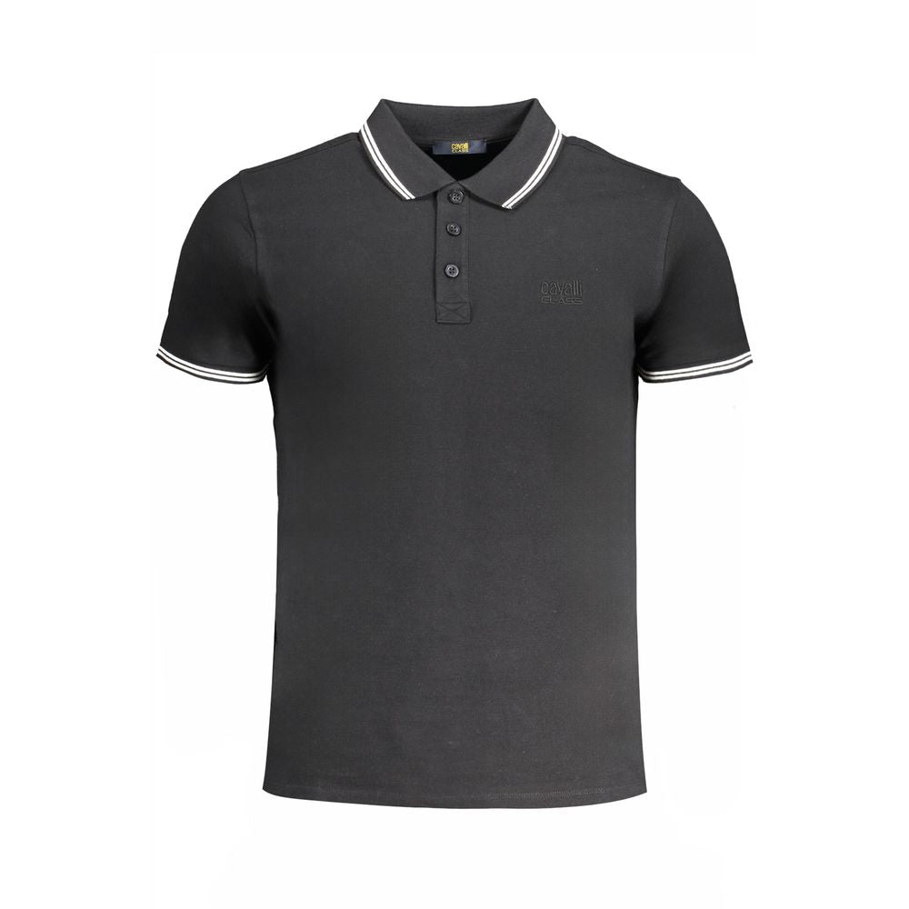 Black Cavalli Class Nero cotton men's polo shirt with a classic collar and short sleeves, displayed on a plain background.
