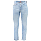 Tommy Hilfiger Azzurro cotton men's jeans showing front view with classic five-pocket design and blue denim fabric