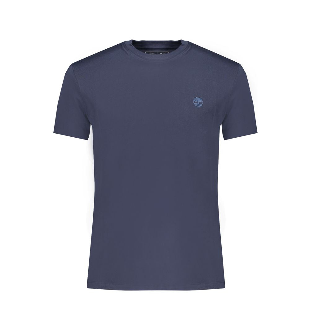Timberland blue cotton men's slim-fit T-shirt displayed flat, showcasing the fitted style and soft fabric.