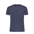Timberland blue cotton men's slim-fit T-shirt displayed flat, showcasing the fitted style and soft fabric.