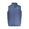 North Sails blue polyamide men's vest displayed on a hanger, showcasing lightweight, durable fabric and classic design.