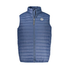 North Sails blue polyamide men's vest displayed on a hanger, showcasing lightweight, durable fabric and classic design.
