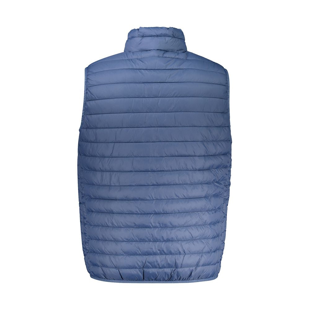 North Sails blue polyamide men's vest displayed on a hanger, showcasing lightweight and durable outerwear design.