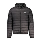 North Sails Nero Poliammide men's jacket hanging on a rack, showcasing the lightweight, navy blue waterproof outerwear.