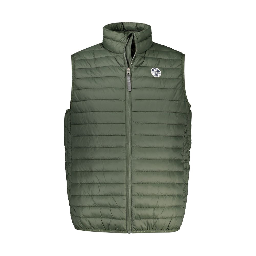 North Sails Verde Poliammide men's vest displayed on a hanger, featuring a lightweight, breathable design in green fabric.