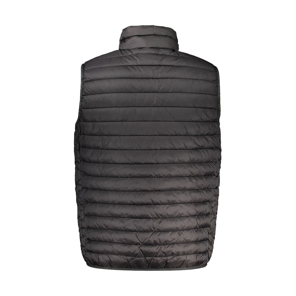 North Sails Nero Poliammide men's gilet displayed on a hanger, featuring a sleek black design with a front zipper and lightweight fabric.
