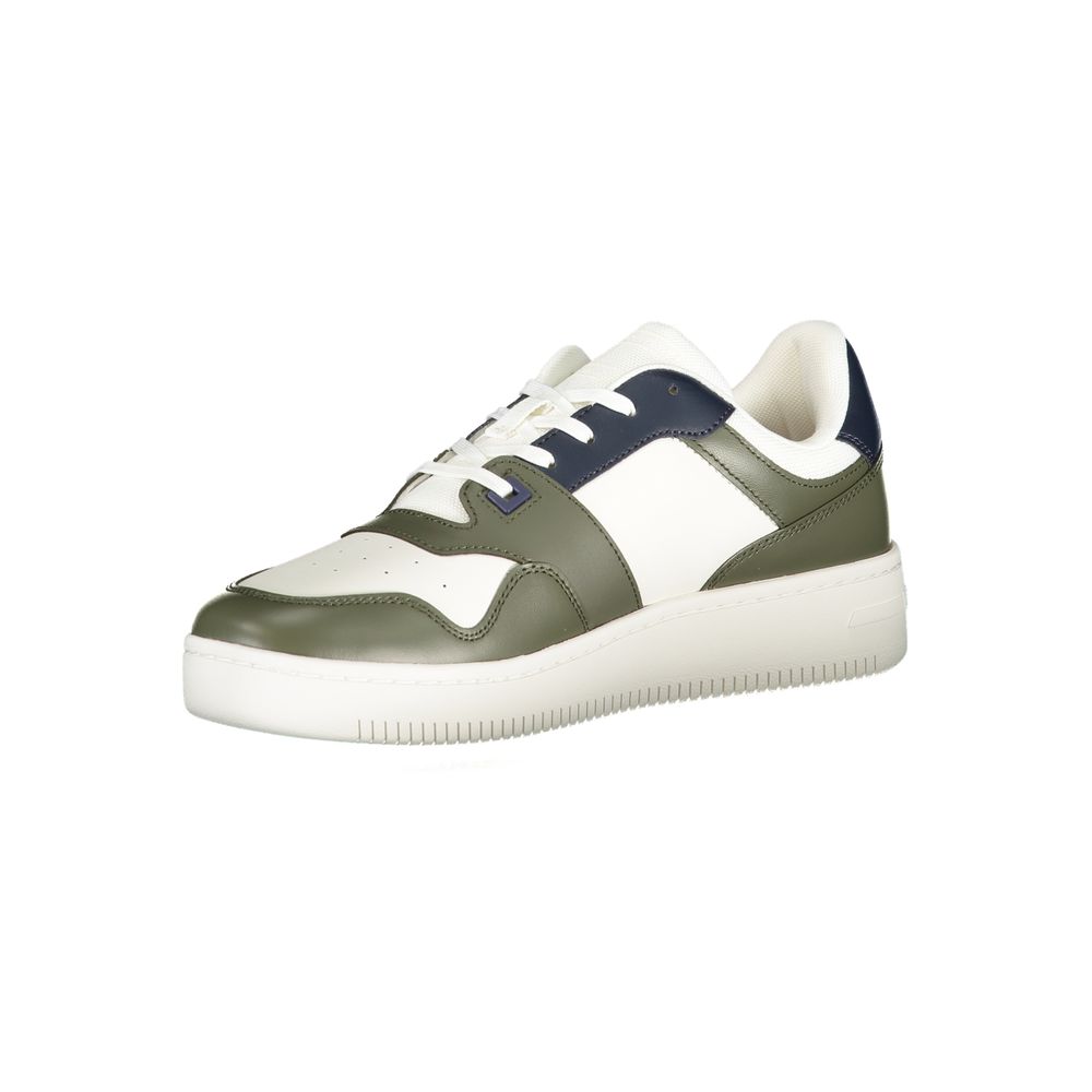 Tommy Hilfiger Verde leather men's sneaker with white sole and branded logo, casual footwear for everyday wear.