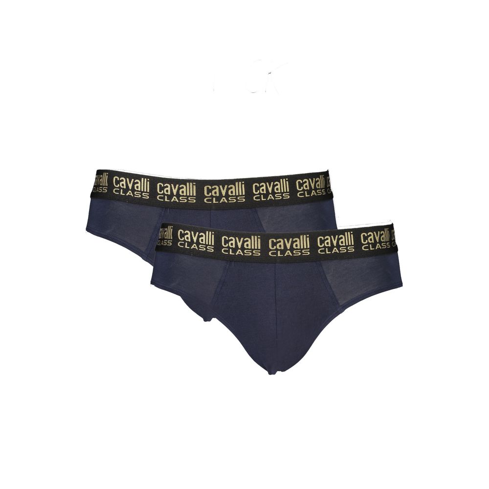 Blue cotton men's briefs by Cavalli Class, featuring a comfortable fit and classic design with branded waistband.