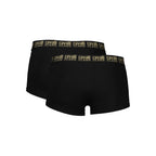 Black cotton men's boxer underwear pair by Cavalli Class, featuring comfortable fit and classic design.