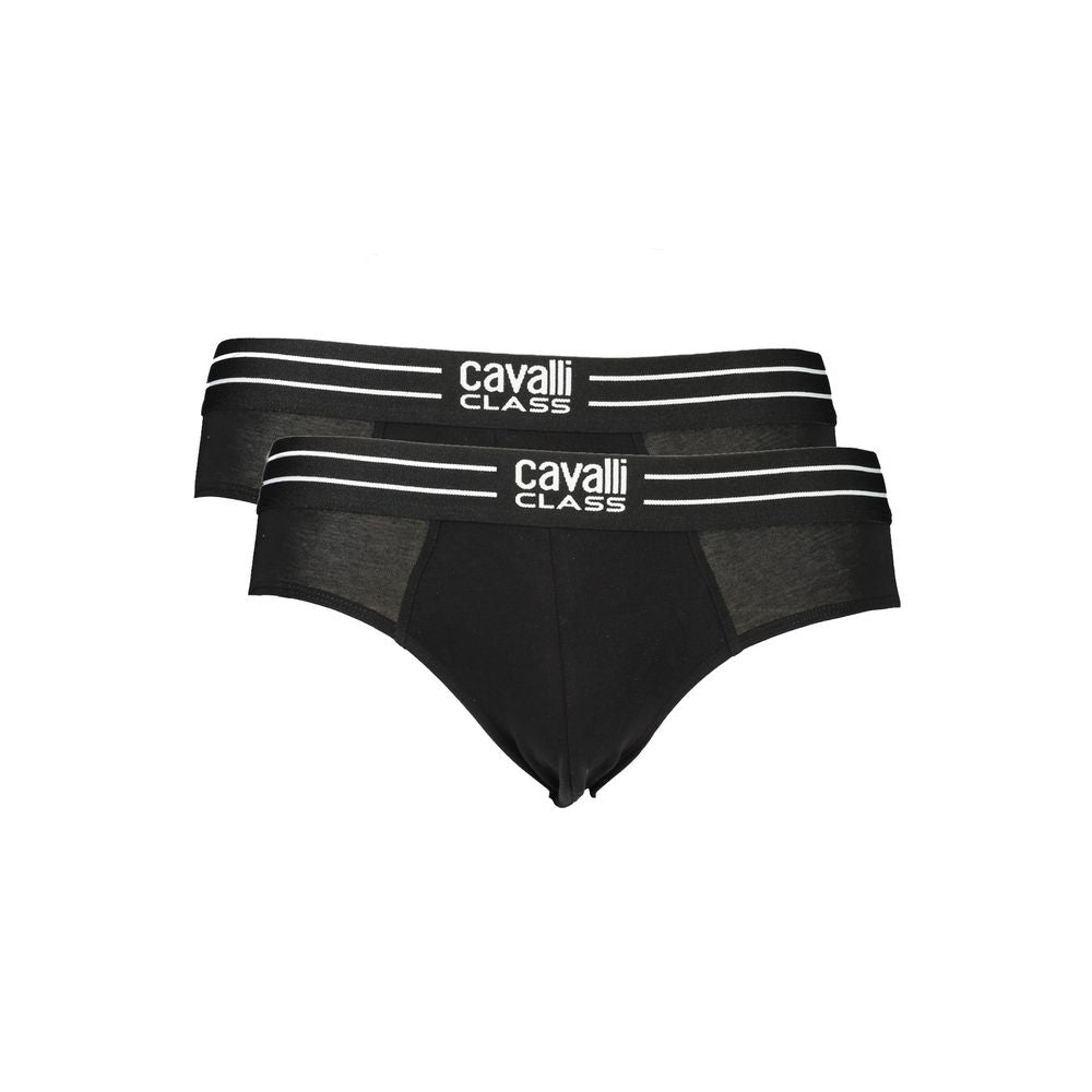 Cavalli Class Nero cotton men's underwear slip showing a black cotton brief with logo waistband and smooth fit.