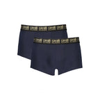 Cavalli Class Blu Cotton Men's Boxer shorts with elastic waistband and breathable fabric, showcasing the comfortable fit.