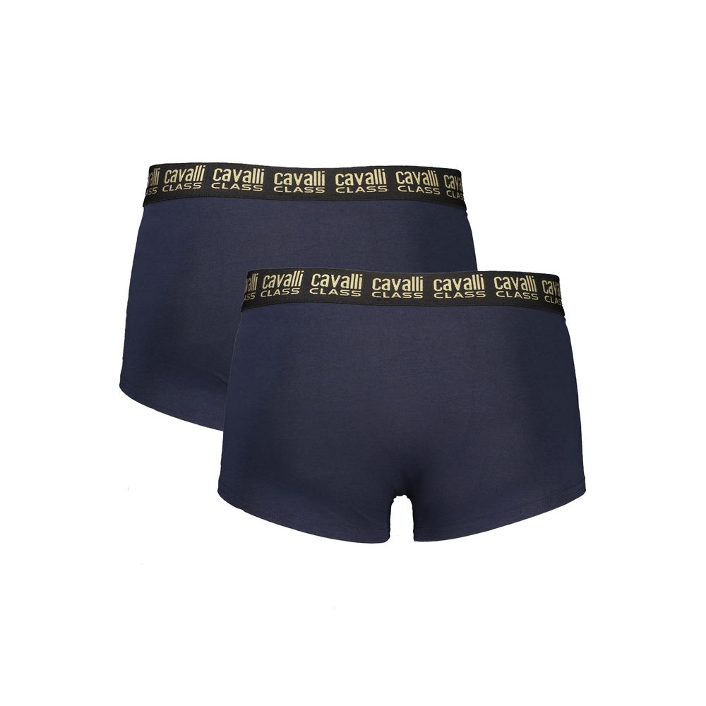 Cavalli Class Blu Cotton Men's Boxer briefs with elastic waistband and branded logo, comfortable fit and stylish design.