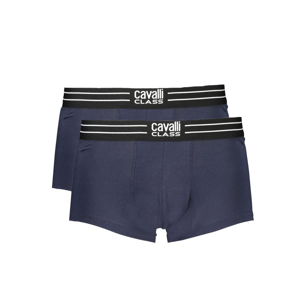 Blue cotton men's boxer briefs by Cavalli Class with a comfortable waistband and sleek design.