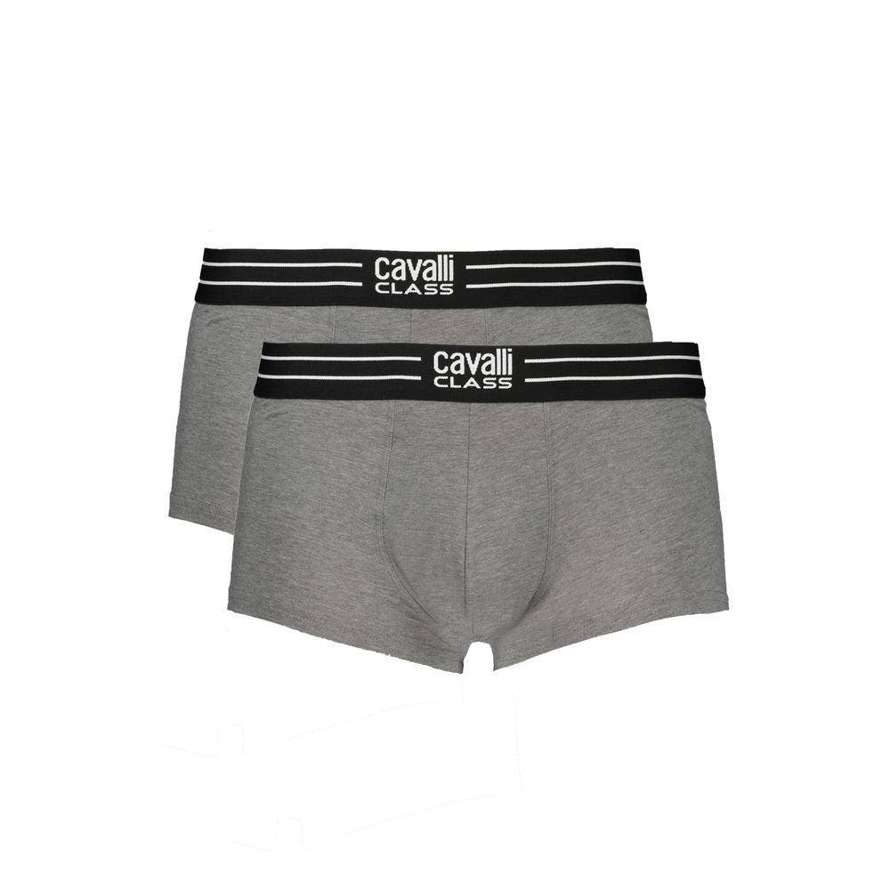 Cavalli Class gray cotton men's boxer underwear with elastic waistband and logo detail, comfortable and breathable undergarment.