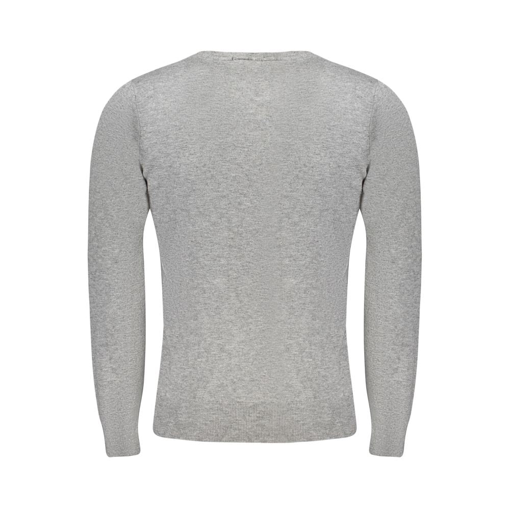 Cavalli Class Grigio Viscosa men's sweater featuring a soft knit fabric and classic fit, displayed on a hanger.