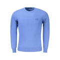 Cavalli Class Blu Viscosa men's sweater, navy blue knit with ribbed cuffs and neckline, stylish and comfortable casual wear.