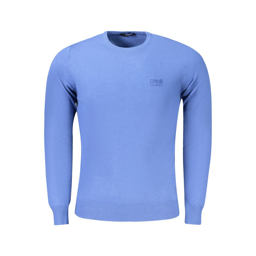 Cavalli Class Blu Viscosa men's sweater, navy blue knit with ribbed cuffs and neckline, stylish and comfortable casual wear.