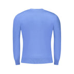 Cavalli Class men's blue viscose sweater with a ribbed crew neckline and long sleeves, stylish and comfortable for casual wear.