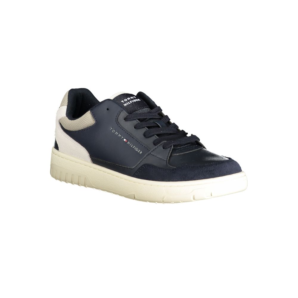 Tommy Hilfiger blue polyurethane men's sneaker with white sole and stylish design, showcasing a sporty and casual footwear style.