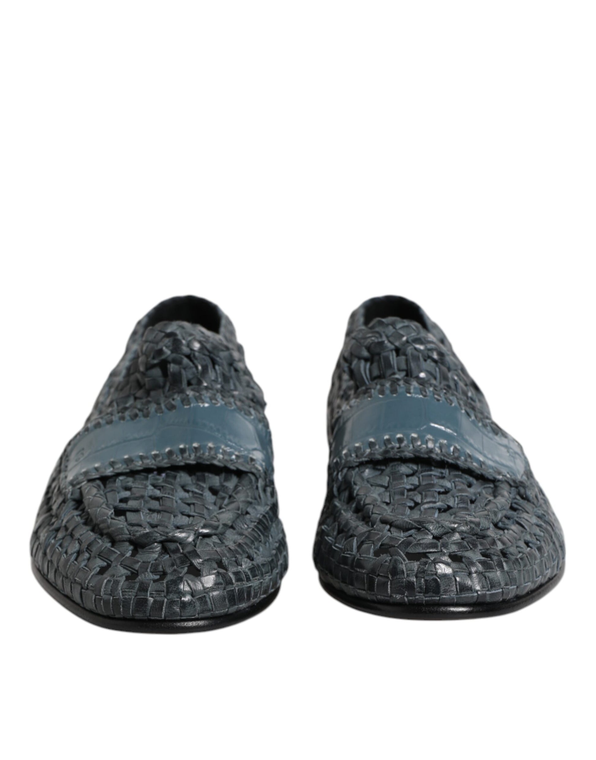 Dolce & Gabbana Blue Woven Leather Slip On Loafers Shoes Dolce & Gabbana