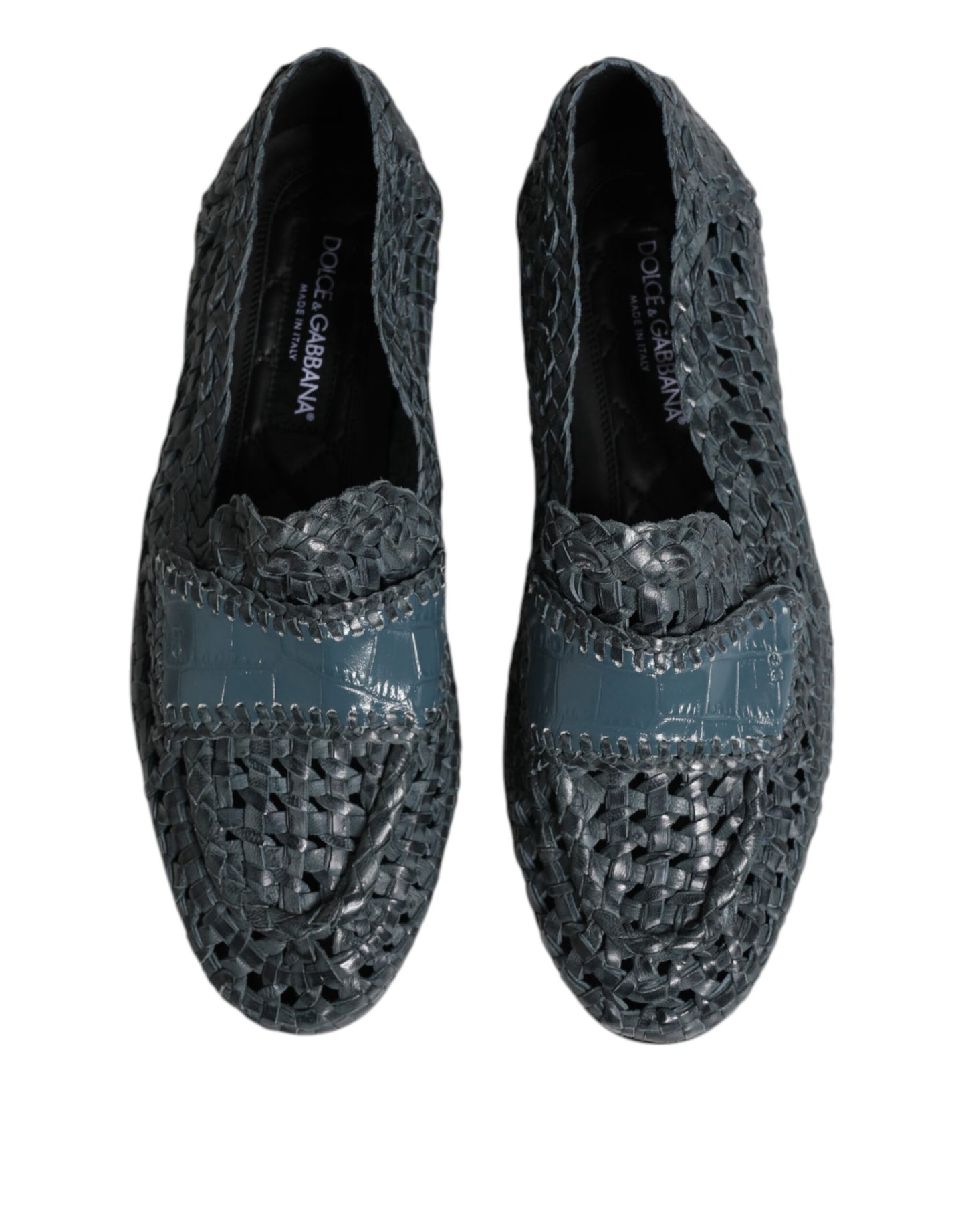 Dolce & Gabbana Blue Woven Leather Slip On Loafers Shoes Dolce & Gabbana