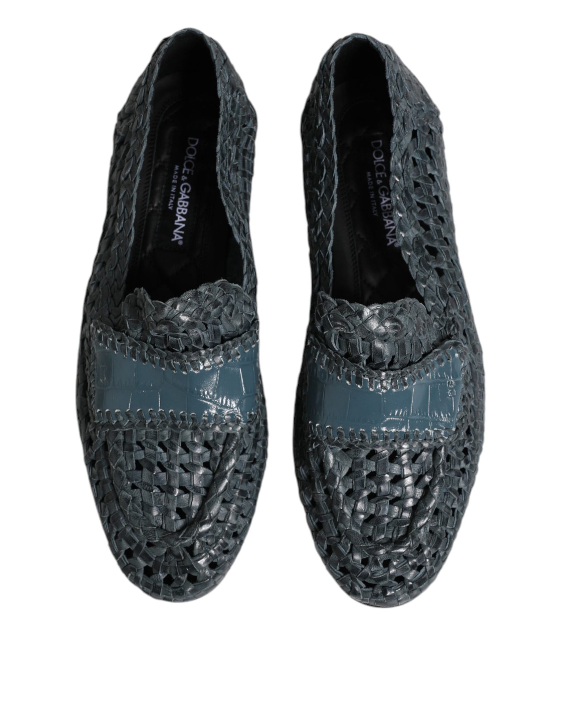 Dolce & Gabbana Blue Woven Leather Slip On Loafers Shoes Dolce & Gabbana
