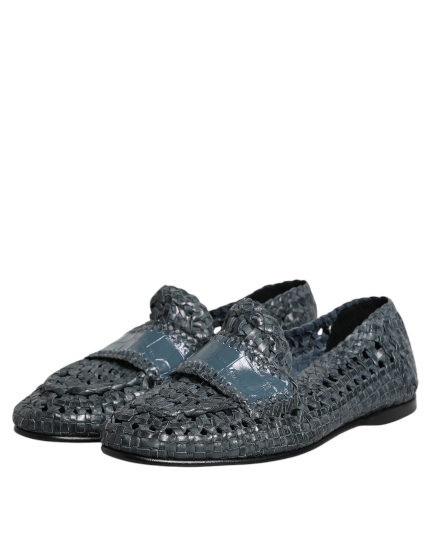 Dolce & Gabbana Blue Woven Leather Slip On Loafers Shoes Dolce & Gabbana