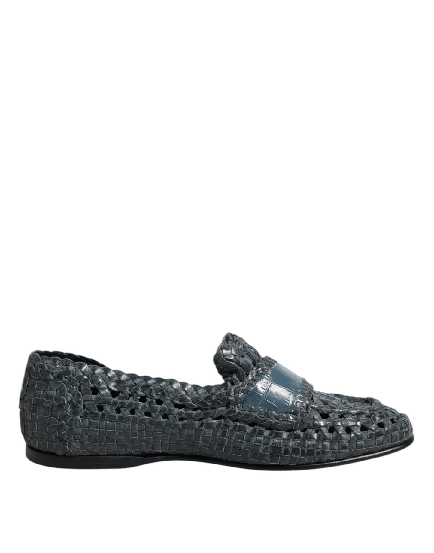 Dolce & Gabbana Blue Woven Leather Slip On Loafers Shoes Dolce & Gabbana