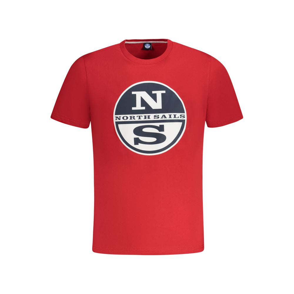North Sails Rosso Cotton Men’s T-Shirt displayed on a hanger, featuring a classic crew neck and short sleeves in white.