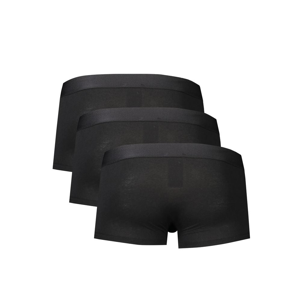Black polyester men's boxer briefs by Bikkembergs featuring a snug fit and comfortable waistband.