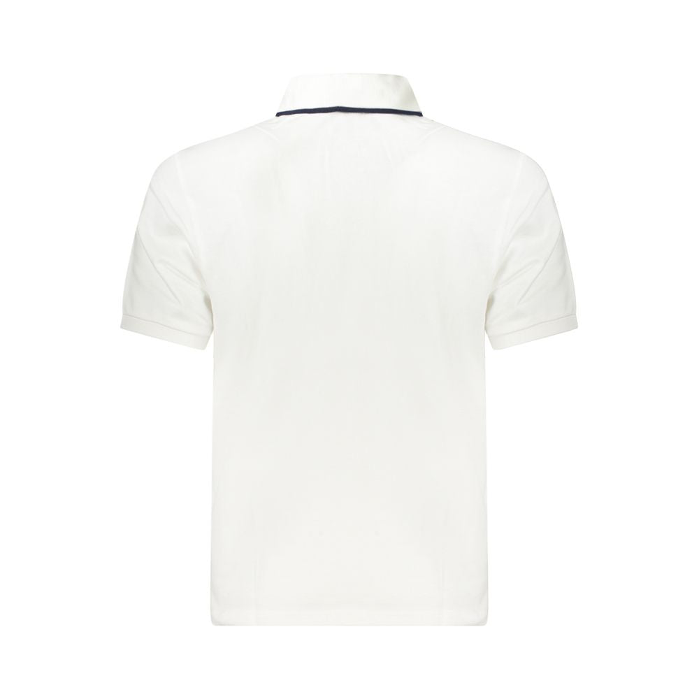 White cotton men's polo shirt by North Sails, featuring a classic collar and short sleeves, displayed on a hanger.