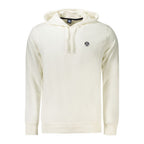 North Sails white cotton men's hooded sweatshirt with front pocket and drawstring hoodie, casual and comfortable clothing.