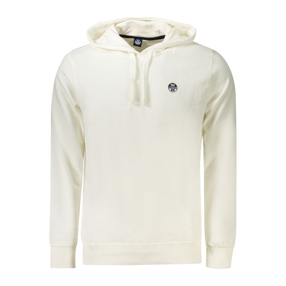 North Sails white cotton men's hooded sweatshirt with front pocket and drawstring hoodie, casual and comfortable clothing.