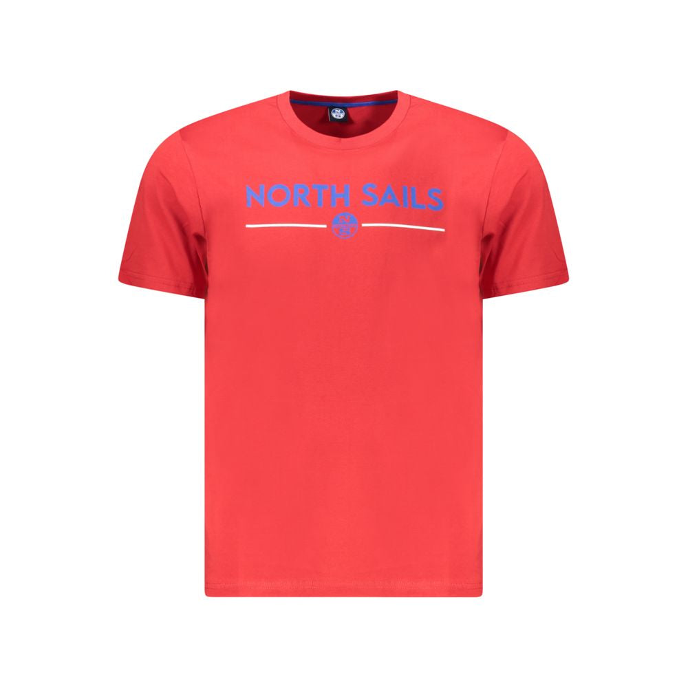 Red cotton men's T-shirt by North Sails featuring a classic crew neck and short sleeves.
