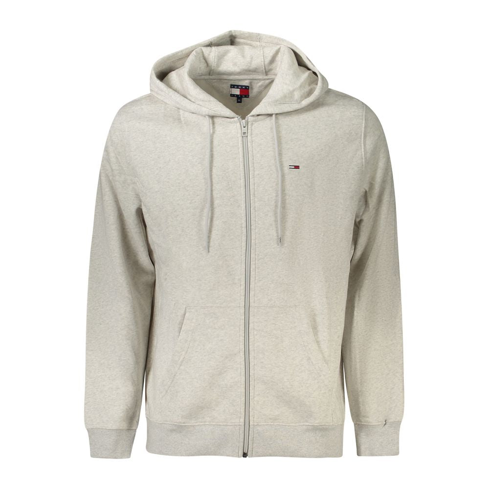 Tommy Hilfiger men's gray cotton sweatshirt hoodie with a drawstring hood and brand logo on the chest.