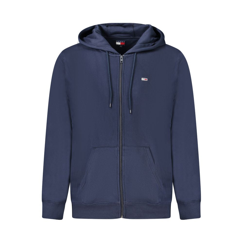 Tommy Hilfiger blue cotton men's hooded sweatshirt with front pocket and adjustable drawstrings, casual and comfortable fit.