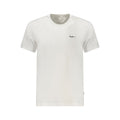 White cotton men's T-shirt by Pepe Jeans, casual fit with short sleeves and round neckline, displayed on a hanger.