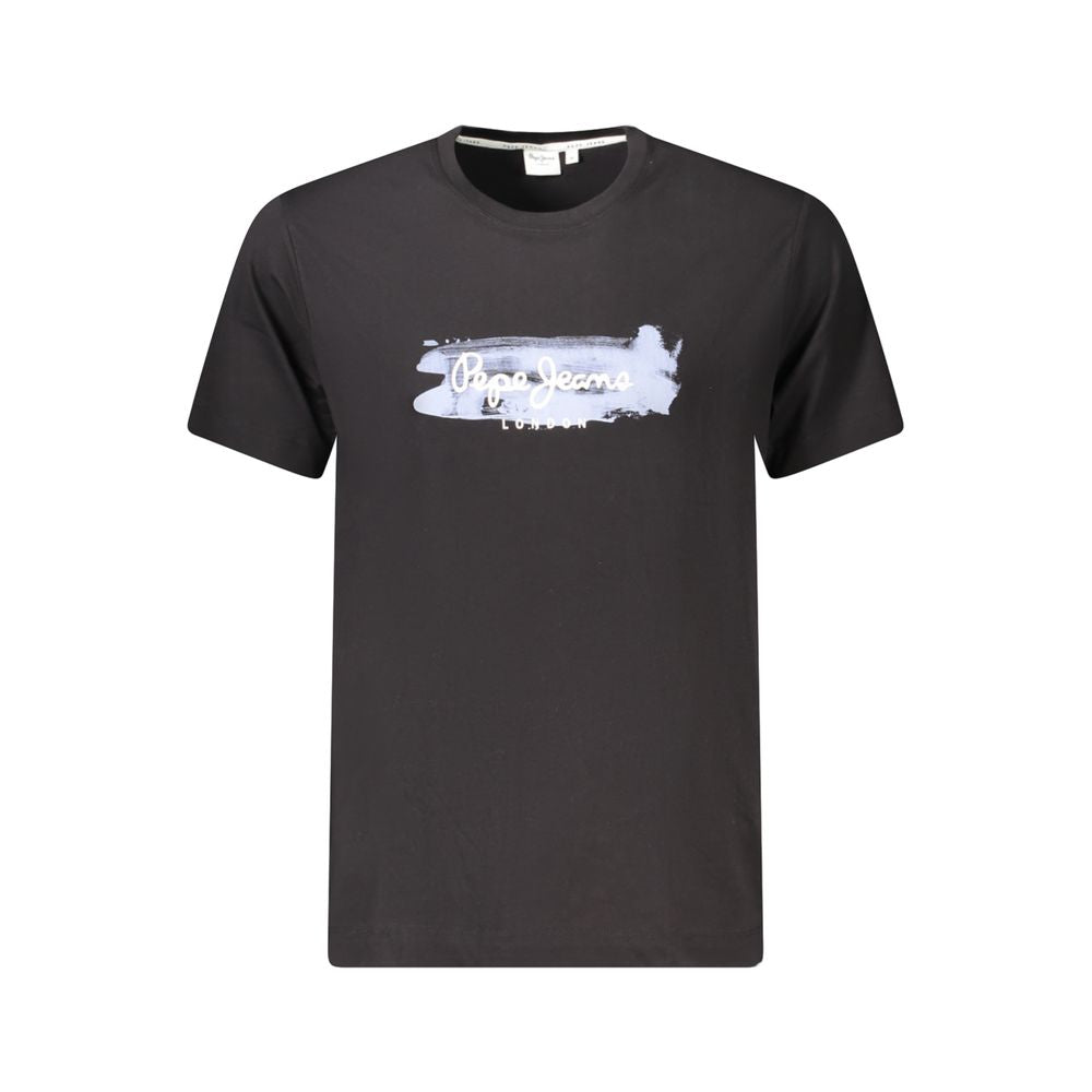 Black cotton men's T-shirt by Pepe Jeans, front view showing classic crew neckline and simple design.