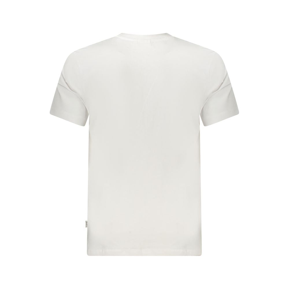 White cotton men's T-shirt by Pepe Jeans, featuring a classic fit and crew neckline, displayed on a hanger.