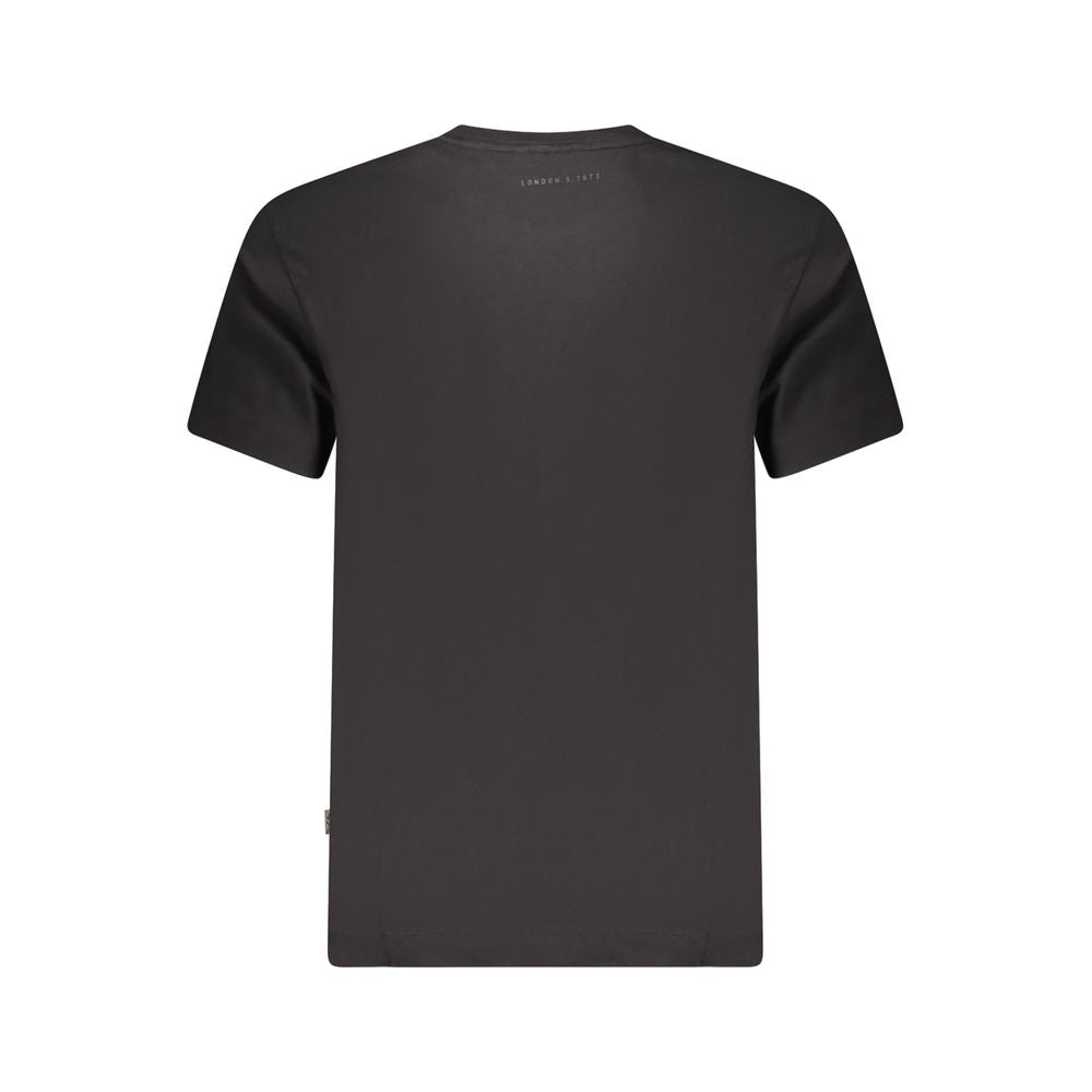 Black cotton men's T-shirt by Pepe Jeans, shown flat with short sleeves and crew neck, featuring subtle branding details.