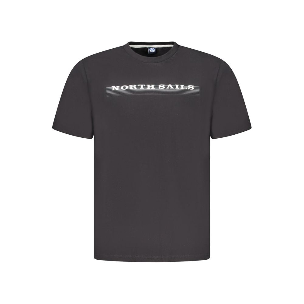 Black North Sails cotton men's T-shirt with crew neck and short sleeves, displayed flat on a white background.
