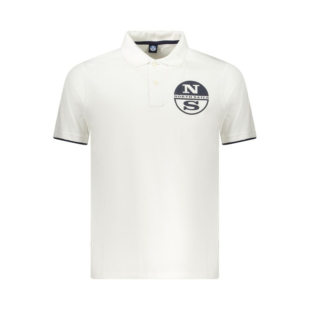North Sails Bianco Cotton Men’s Polo shirt displayed on a hanger, featuring a classic collar and short sleeves.