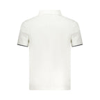 North Sails Bianco cotton men's polo shirt displayed on a hanger, featuring a classic design and collar detail.