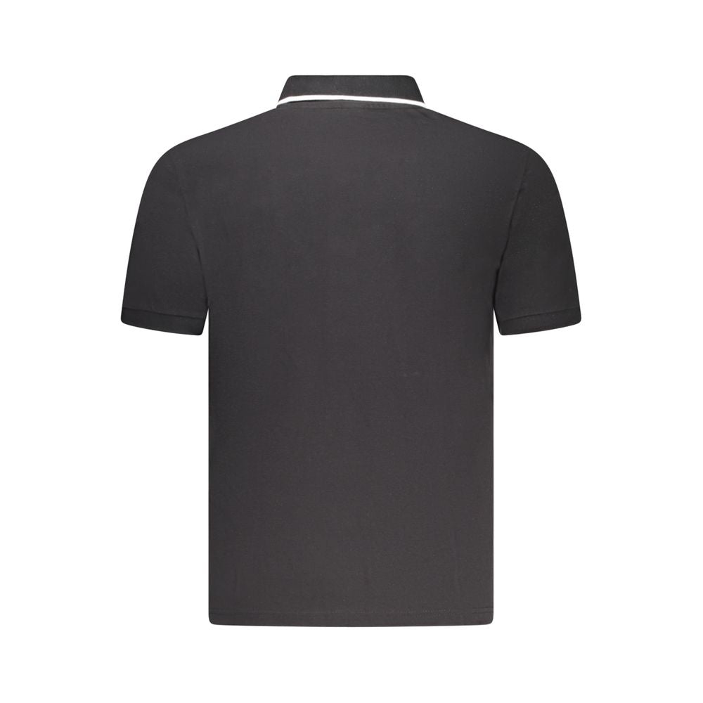 North Sails black cotton men's polo shirt displayed on a hanger, showcasing classic style and comfortable fabric.