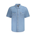 Wrangler Azzurro cotton men's shirt with button-down collar and long sleeves, light blue color, casual style.