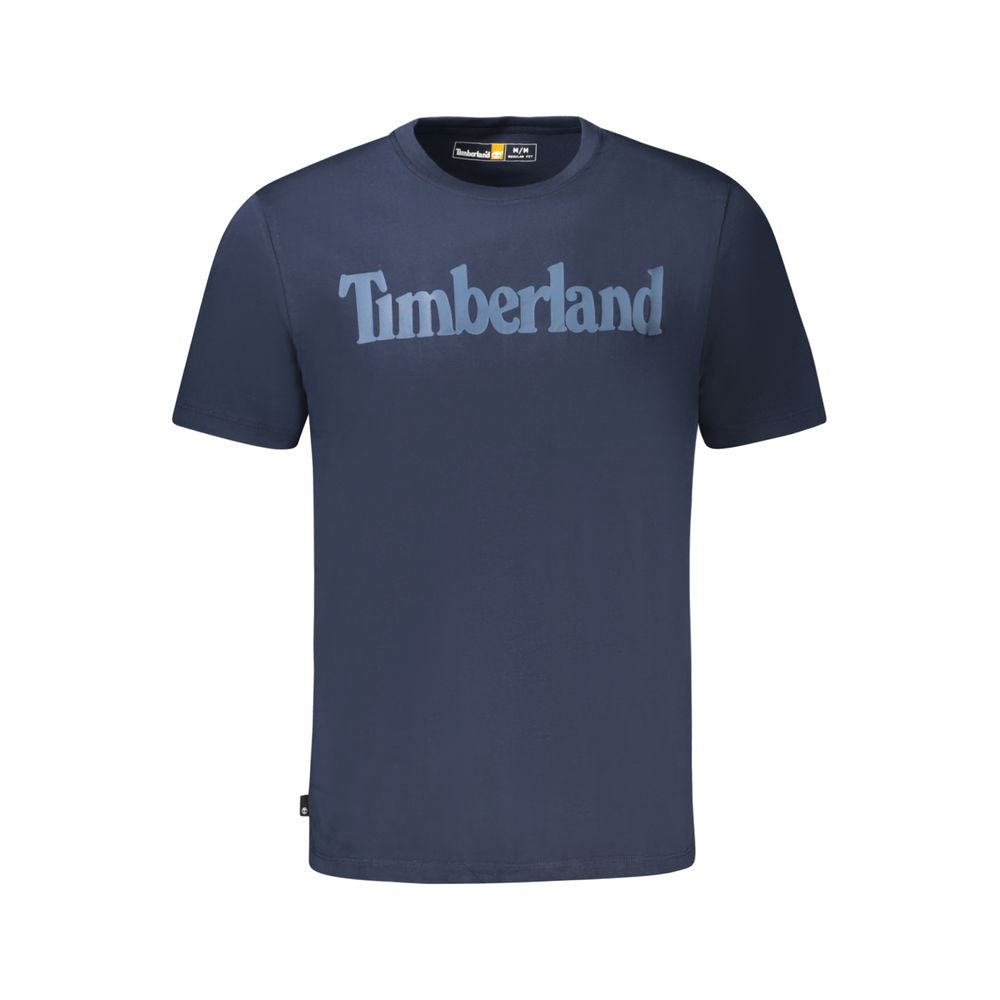 Timberland Blu Organic Cotton Men’s T-Shirt in blue color, featuring a crew neck and Timberland logo on the chest.
