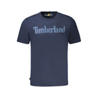 Timberland Blu Organic Cotton Men’s T-Shirt in blue color, featuring a crew neck and Timberland logo on the chest.