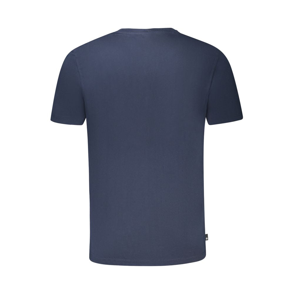 Timberland Blu organic cotton men's T-shirt showing a crew neck design in a vibrant blue color.