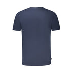 Timberland Blu organic cotton men's T-shirt showing a crew neck design in a vibrant blue color.