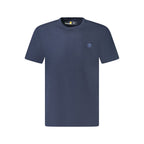 Timberland blue cotton men's T-shirt displayed flat, featuring a classic crew neck and short sleeves.